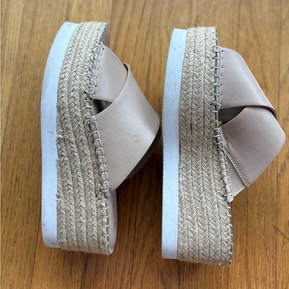 Designer leather Taupe Espadrille Wedges 8M $89